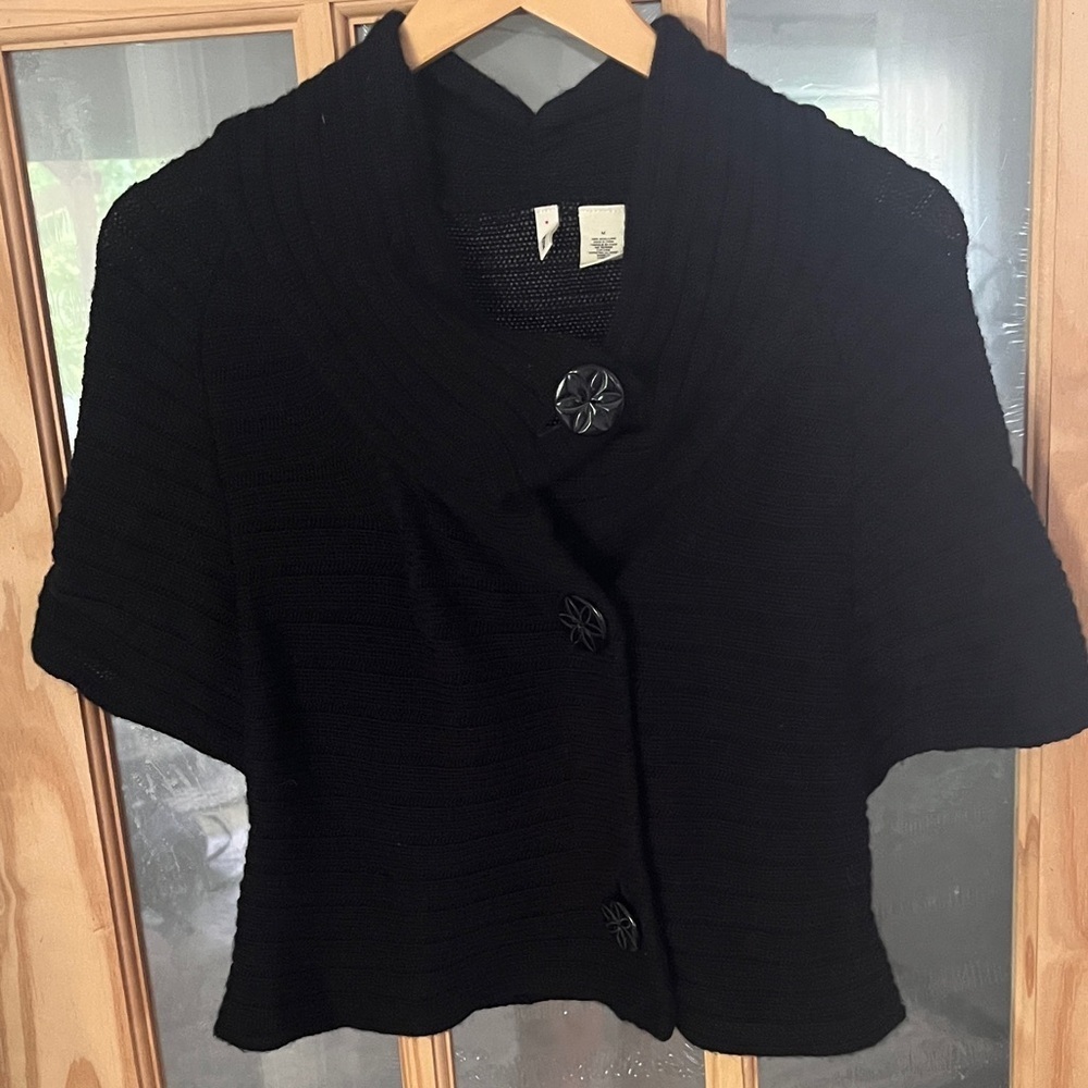 Moth Black Women's Wool short sleeve Cardigan with Button Accents Sz medium
